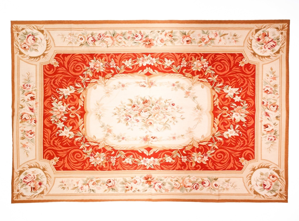 Tapiz Aubusson de lujo convertido en alfombra. Diseño floral clásico. Hecho a mano. Añade elegancia a cualquier habitación.