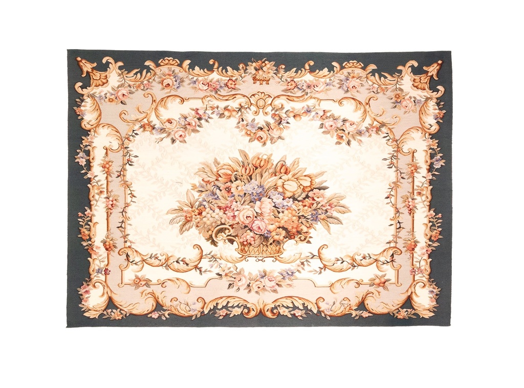 Tapiz Aubusson de lujo. Diseño floral clásico. Hecho a mano. Añade elegancia a cualquier habitación.