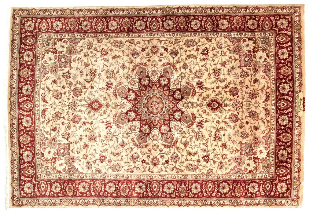 Alfombra clásica oriental Tabriz - lana y seda - 203x138cm
