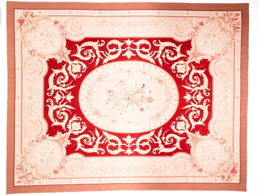 [700290] Tapiz Aubusson de lujo convertido en alfombra. Diseño floral clásico. Hecho a mano. Añade elegancia a cualquier habitación.