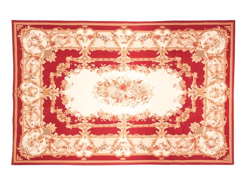 [82297] Tapiz Aubusson de lujo convertido en alfombra. Diseño floral clásico. Hecho a mano. Añade elegancia a cualquier habitación.