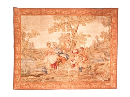 [82130] Tapiz Aubusson de lujo. Diseño floral clásico. Hecho a mano. Añade elegancia a cualquier habitación.