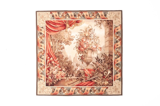 [70054] Tapiz Aubusson de lujo. Diseño floral clásico. Hecho a mano. Añade elegancia a cualquier habitación.