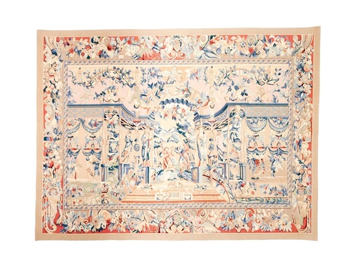 [10165] Tapiz Aubusson de lujo. Diseño floral clásico. Hecho a mano. Añade elegancia a cualquier habitación.