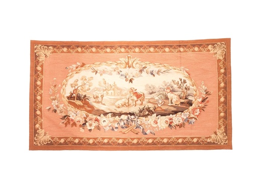 [8227] Tapiz Aubusson de lujo. Diseño floral clásico. Hecho a mano. Añade elegancia a cualquier habitación.